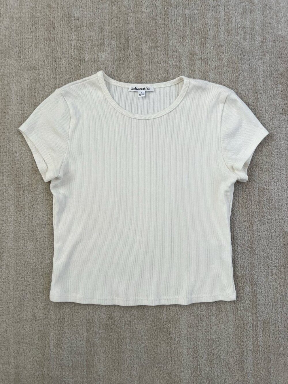 Reformation Muse Ribbed Knit Cotton Crop Tee Baby T-Shirt Top Size S